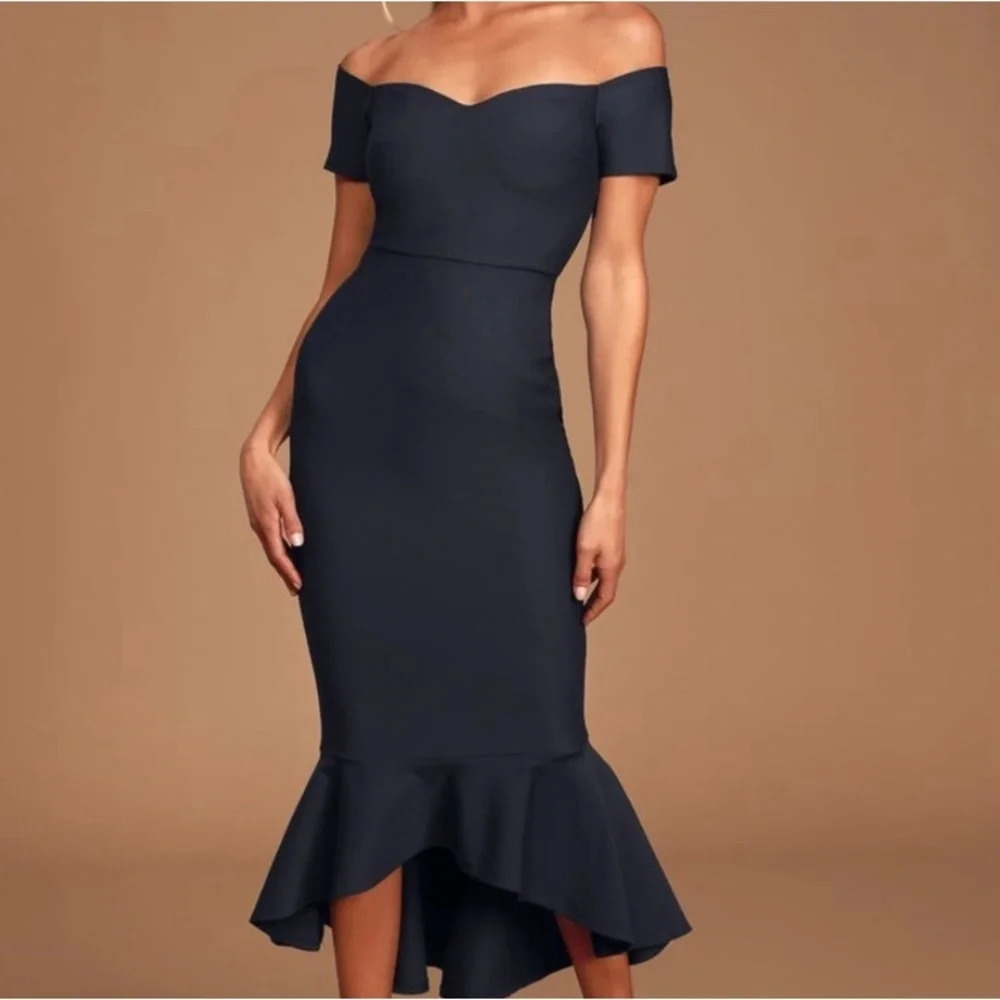 Lulus How Much I Care MIDI Dress Black NWOT Sz XS Flattering Showstop…